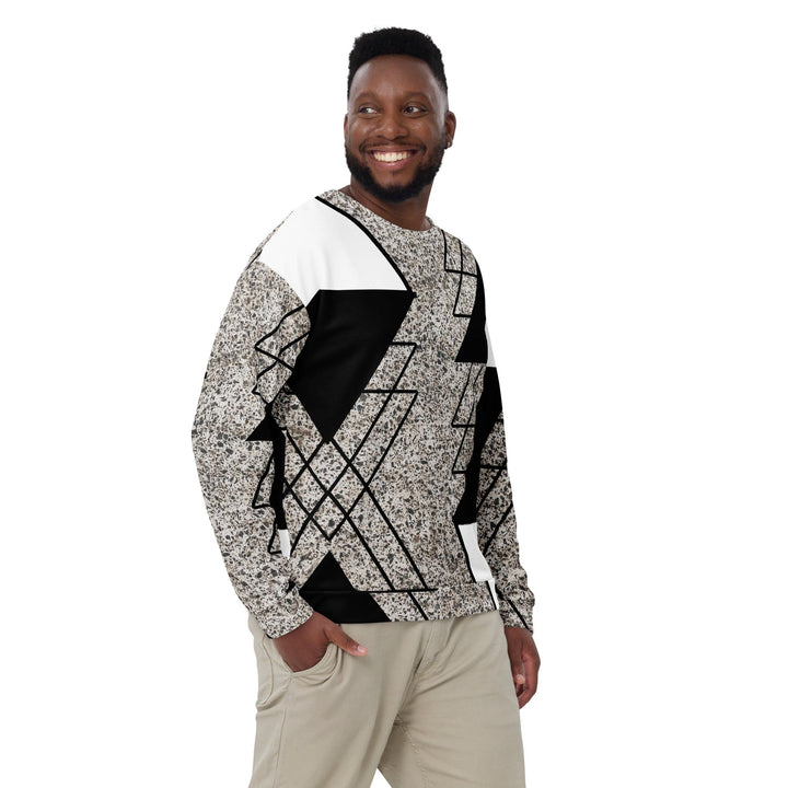 Graphic Sweatshirt for Men - Black and White Triangular Colorblock
