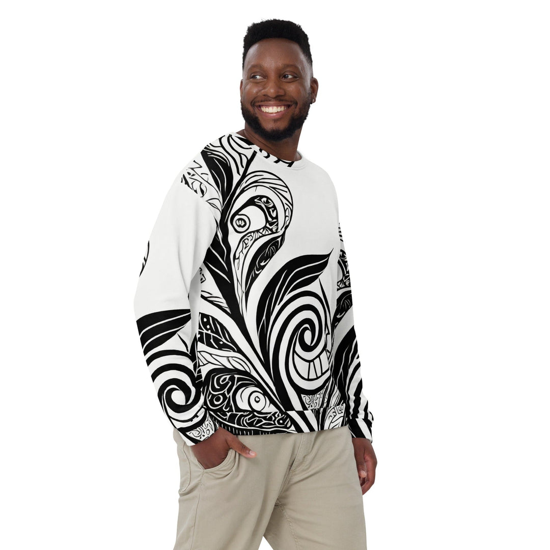 Graphic Sweatshirt for Men - Black Floral Lines - Mens/Sweatshirts/AOP