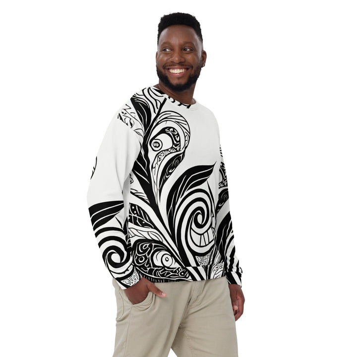 Graphic Sweatshirt for Men - Black Floral Lines - Mens/Sweatshirts/AOP