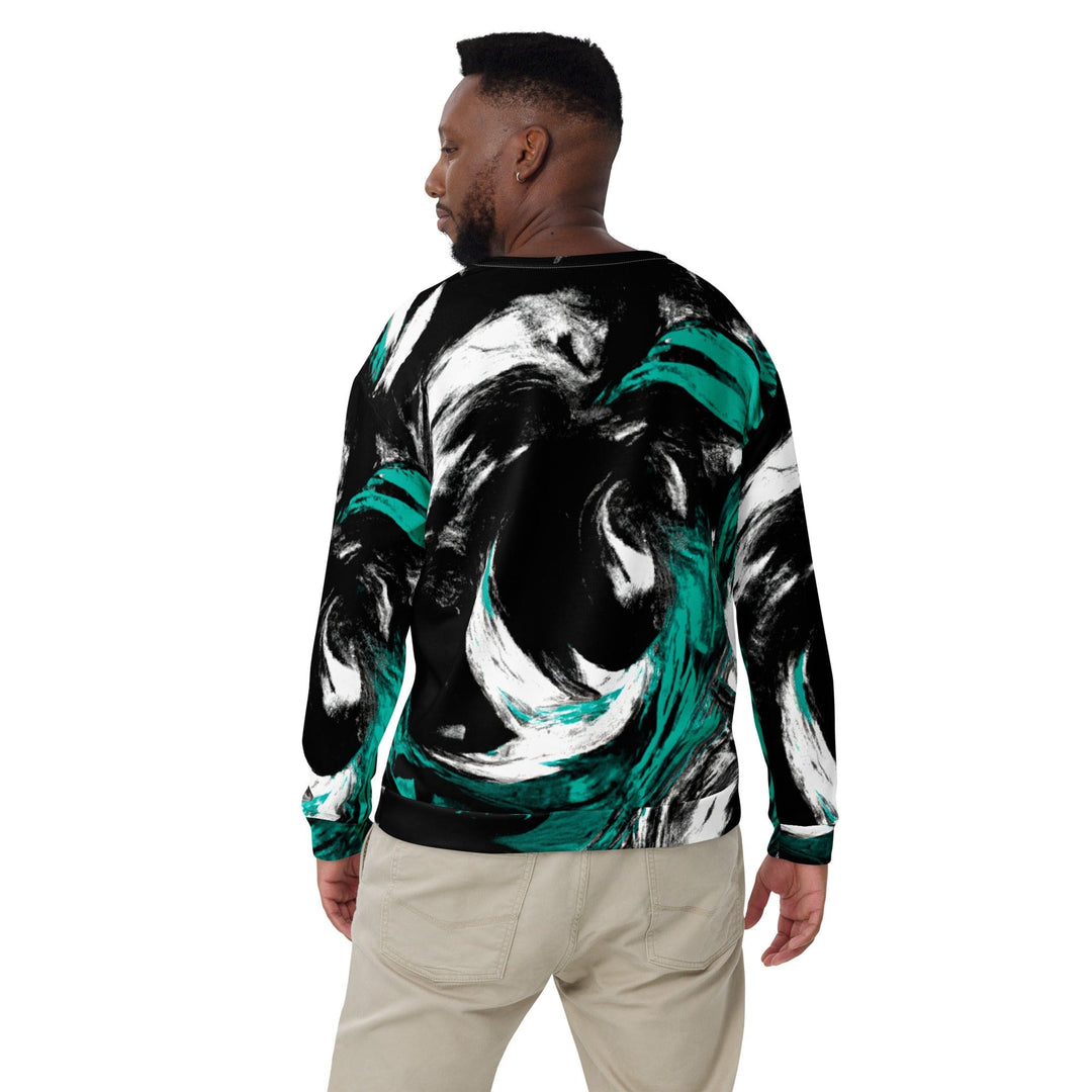 Graphic Sweatshirt for Men Black Green White Abstract Pattern - Mens