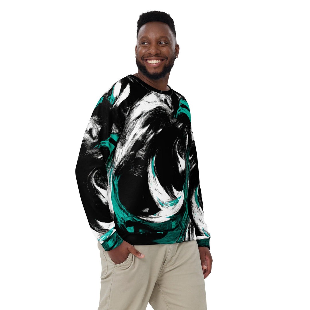 Graphic Sweatshirt for Men Black Green White Abstract Pattern - Mens