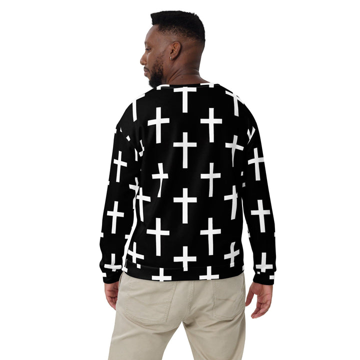 Graphic Sweatshirt for Men - Black White Cross Print - Mens/Sweatshirts/AOP