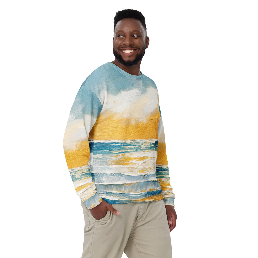 Graphic Sweatshirt for Men Blue Ocean Golden Sunset Print 2 - Mens