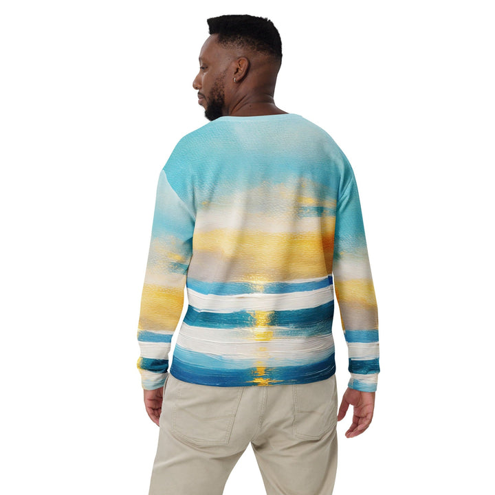 Graphic Sweatshirt for Men Blue Ocean Golden Sunset Print 3 - Mens