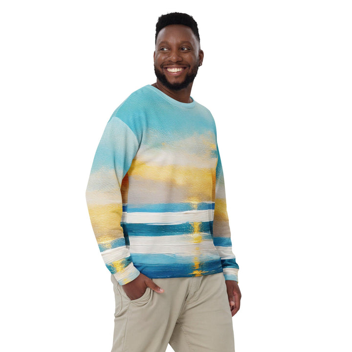 Graphic Sweatshirt for Men Blue Ocean Golden Sunset Print 3 - Mens