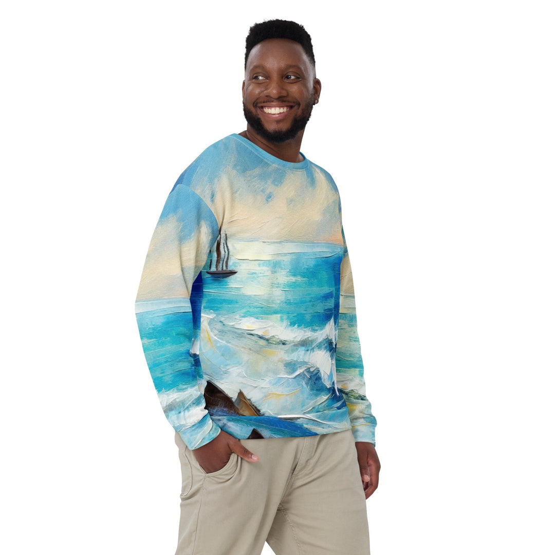 Graphic Sweatshirt for Men Blue Ocean Print - Mens | Sweatshirts | AOP