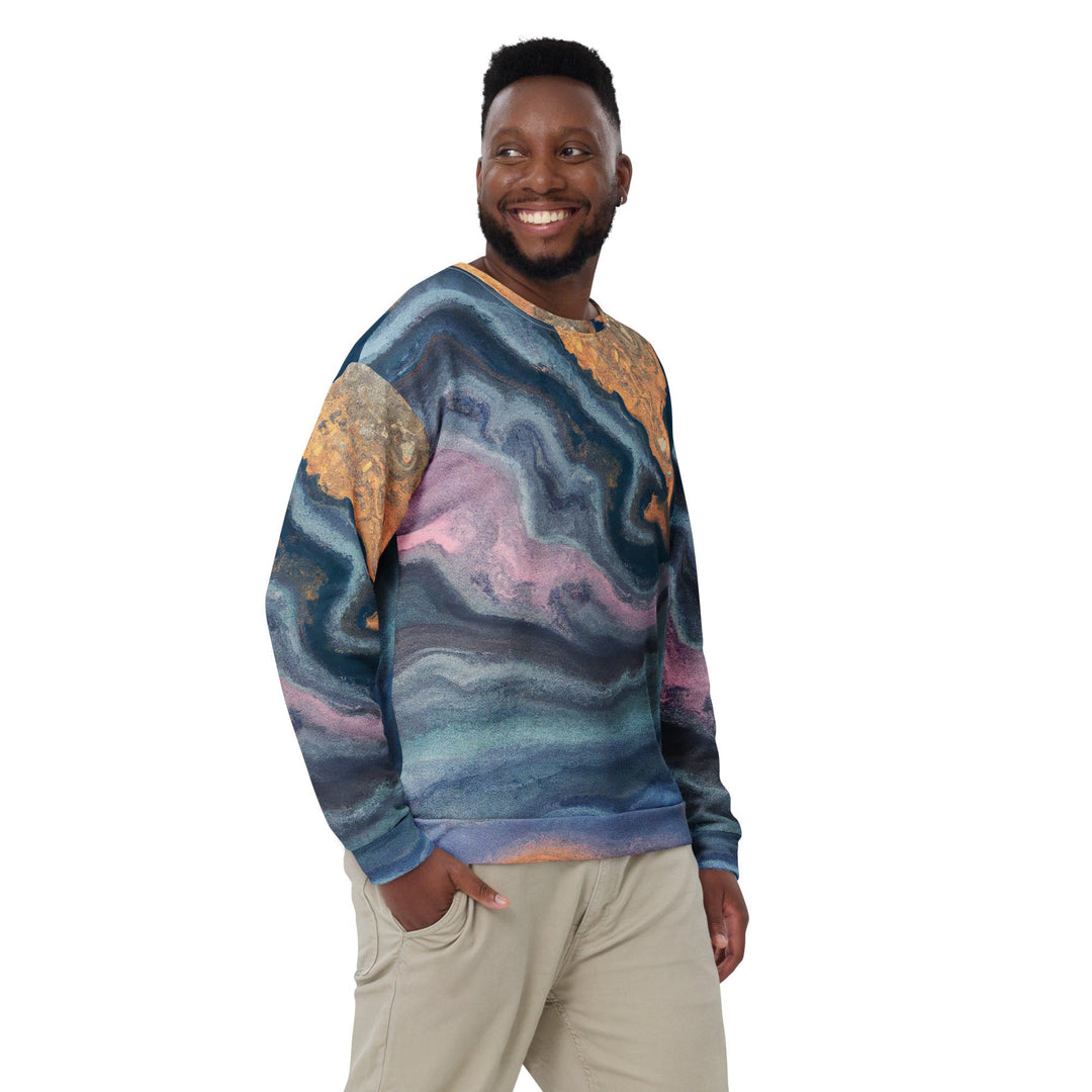 Graphic Sweatshirt for Men Blue Pink Marble Swirl Print - Mens | Sweatshirts