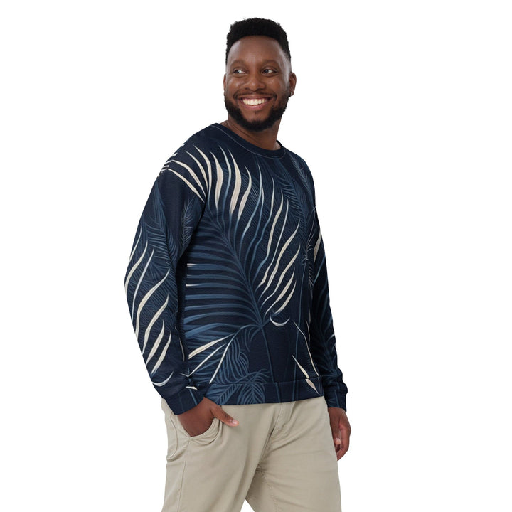 Graphic Sweatshirt for Men Blue White Palm Leaves - Mens | Sweatshirts | AOP