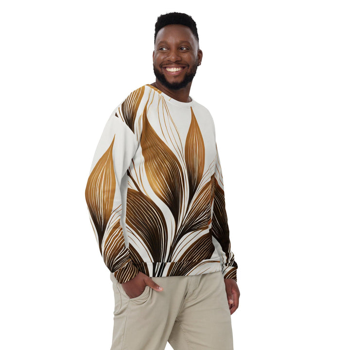 Graphic Sweatshirt for Men - Brown Floral Lines - Mens/Sweatshirts/AOP