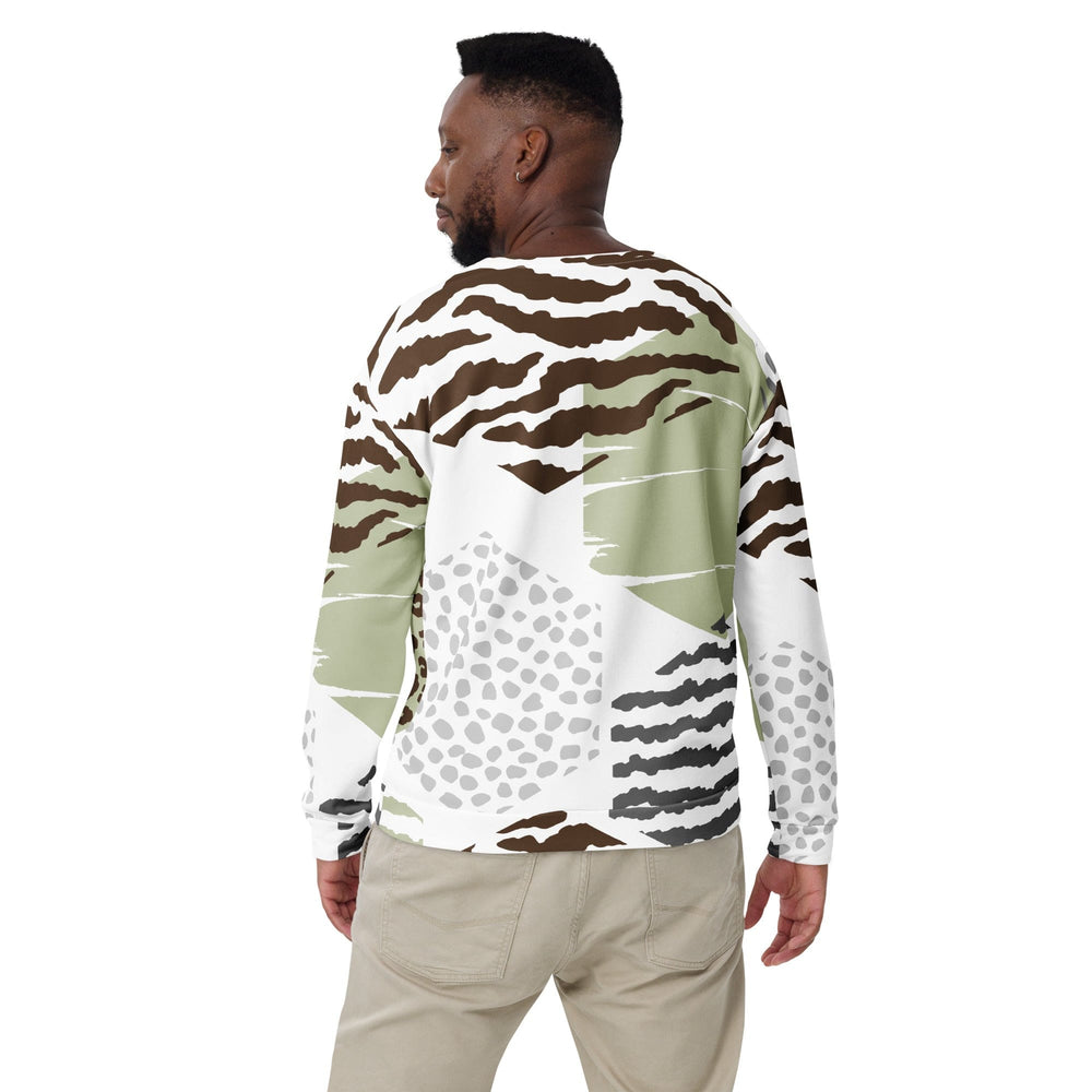 Graphic Sweatshirt for Men Brown Green Grey Geometric Hexagon Print - Mens