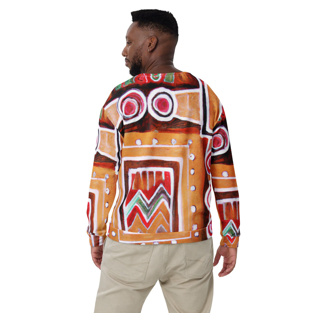 Graphic Sweatshirt for Men Brown Orange Green Aztec Pattern - Mens