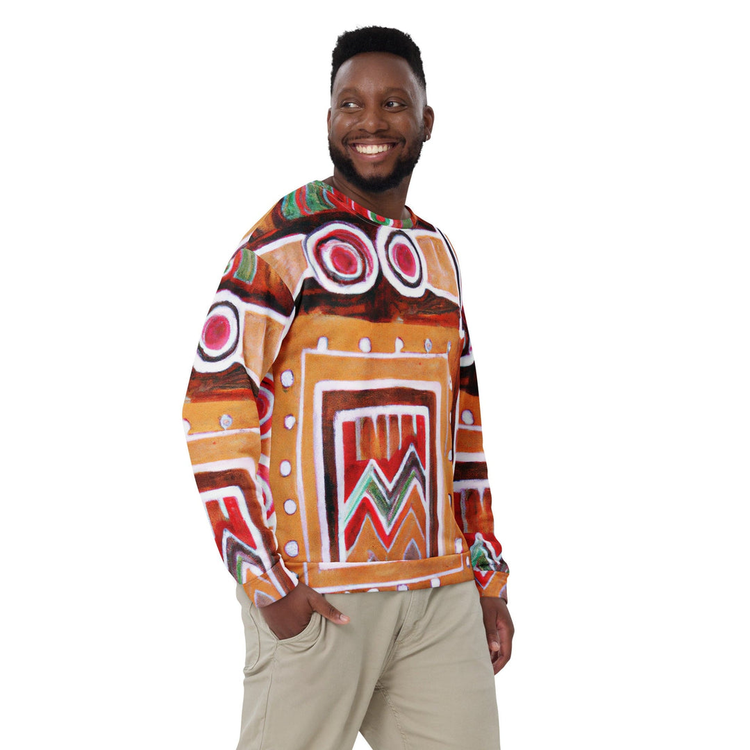 Graphic Sweatshirt for Men Brown Orange Green Aztec Pattern - Mens