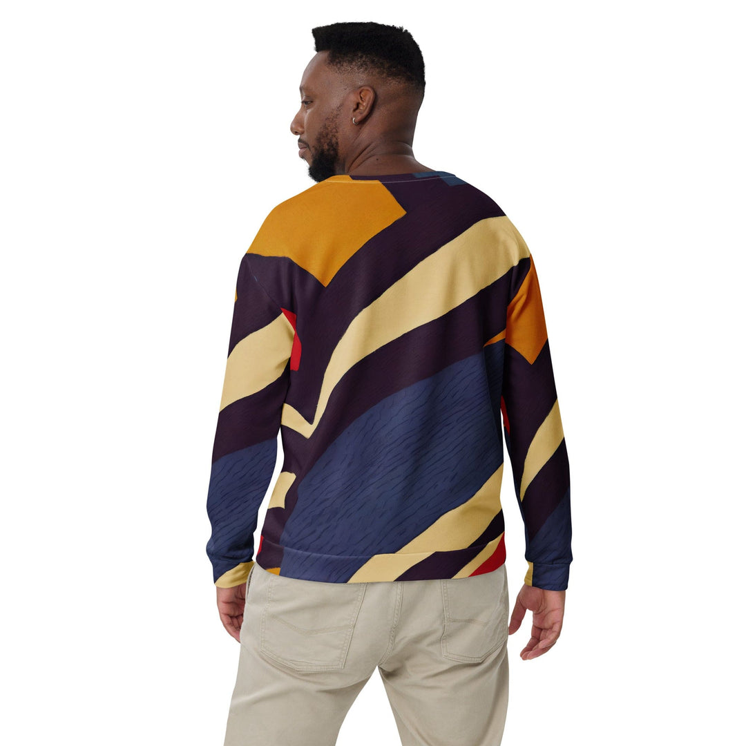 Graphic Sweatshirt for Men - Brown Red Blue Colorblock Lines