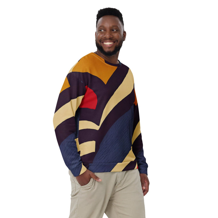 Graphic Sweatshirt for Men - Brown Red Blue Colorblock Lines