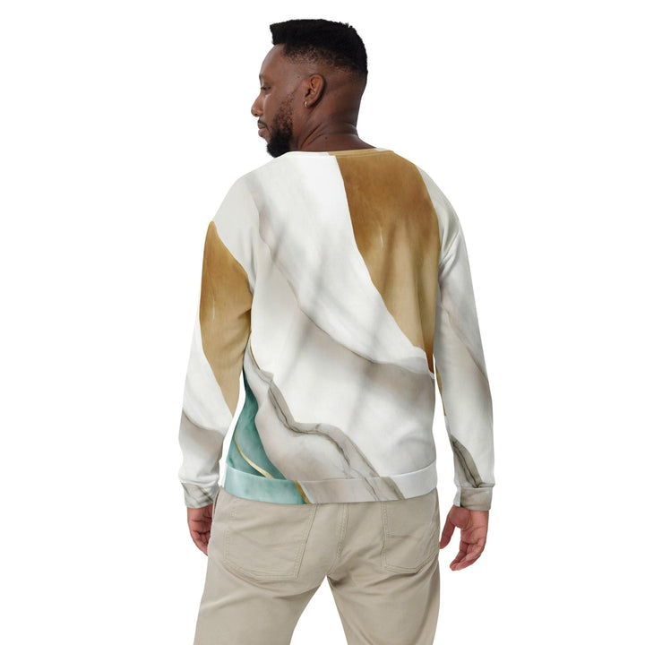 Graphic Sweatshirt for Men Cream White Green Marbled Print - Mens | Sweatshirts