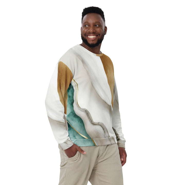 Graphic Sweatshirt for Men Cream White Green Marbled Print - Mens | Sweatshirts