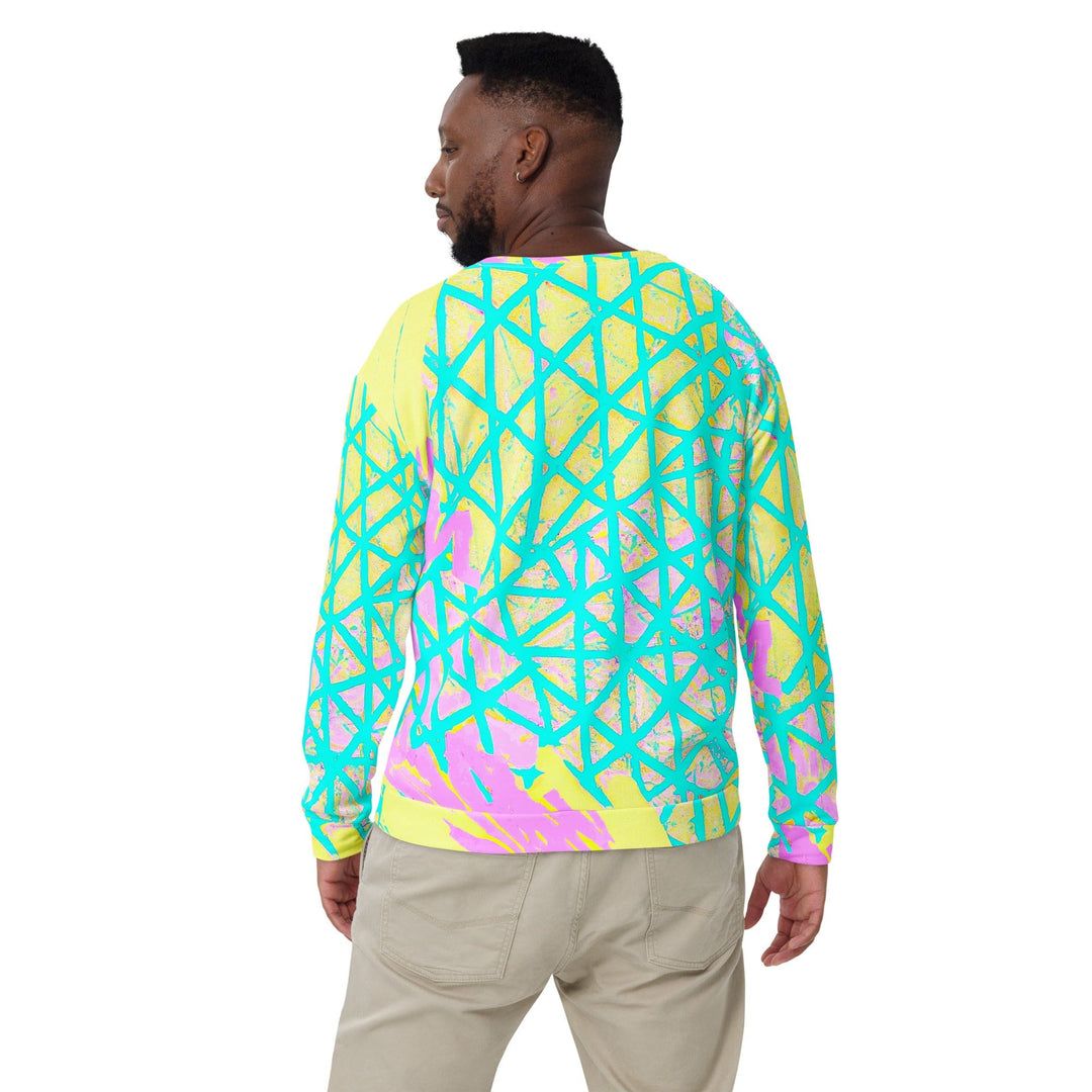 Graphic Sweatshirt for Men - Cyan Blue Lime Green and Pink Pattern