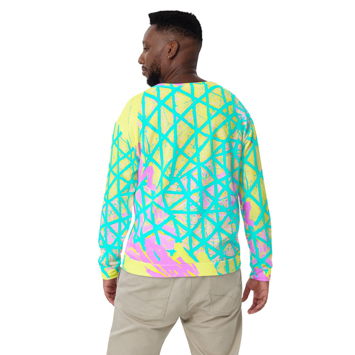 Graphic Sweatshirt for Men - Cyan Blue Lime Green and Pink Pattern