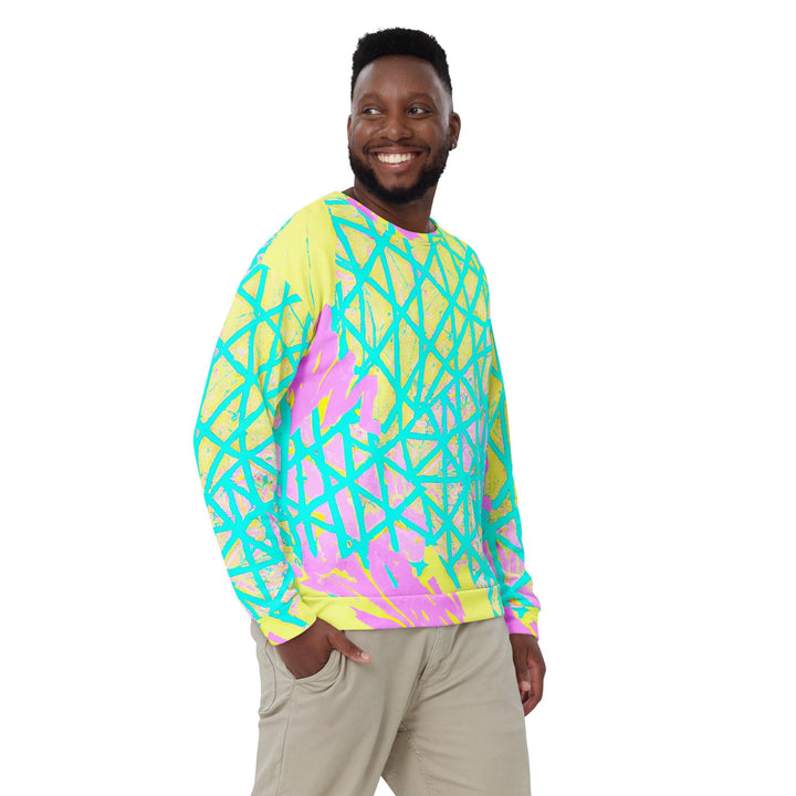 Graphic Sweatshirt for Men - Cyan Blue Lime Green and Pink Pattern