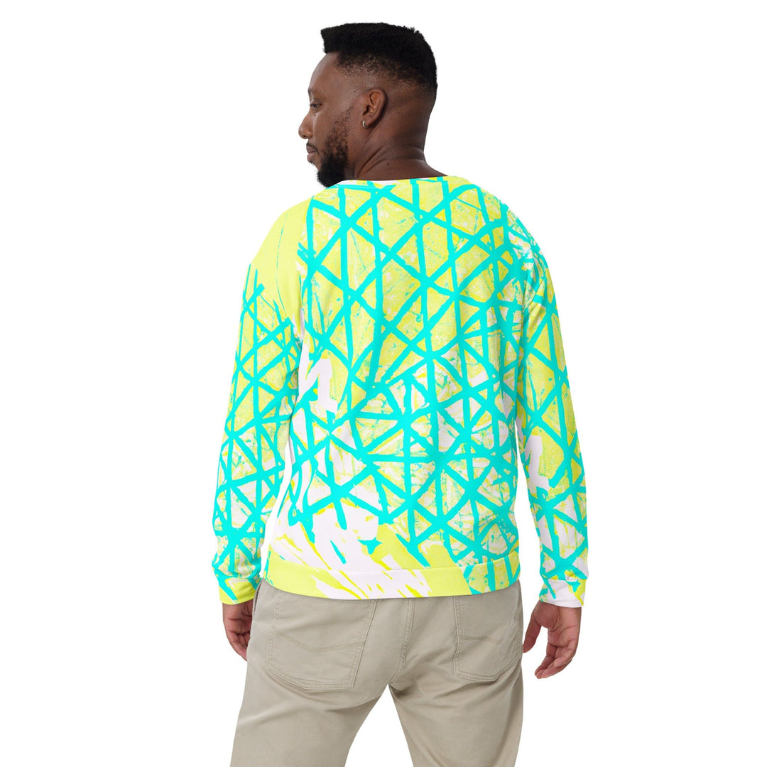 Graphic Sweatshirt for Men - Cyan Blue Lime Green and White Pattern