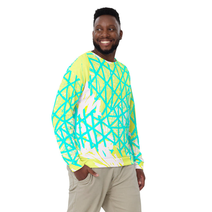 Graphic Sweatshirt for Men - Cyan Blue Lime Green and White Pattern