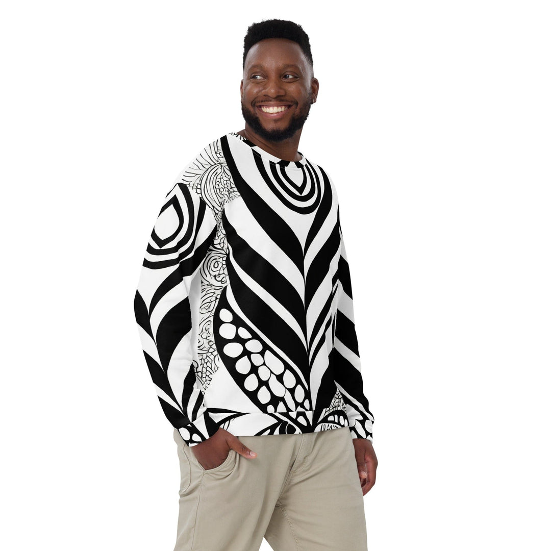 Graphic Sweatshirt for Men - Black Floral Lines - Mens/Sweatshirts/AOP