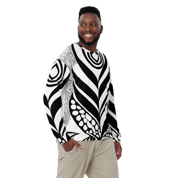 Graphic Sweatshirt for Men - Black Floral Lines - Mens/Sweatshirts/AOP