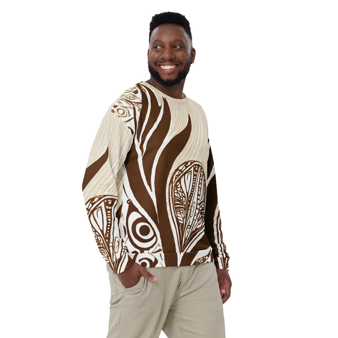 Graphic Sweatshirt for Men - Brown Floral Lines - Mens/Sweatshirts/AOP