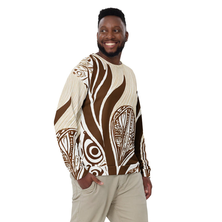 Graphic Sweatshirt for Men - Brown Floral Lines - Mens/Sweatshirts/AOP