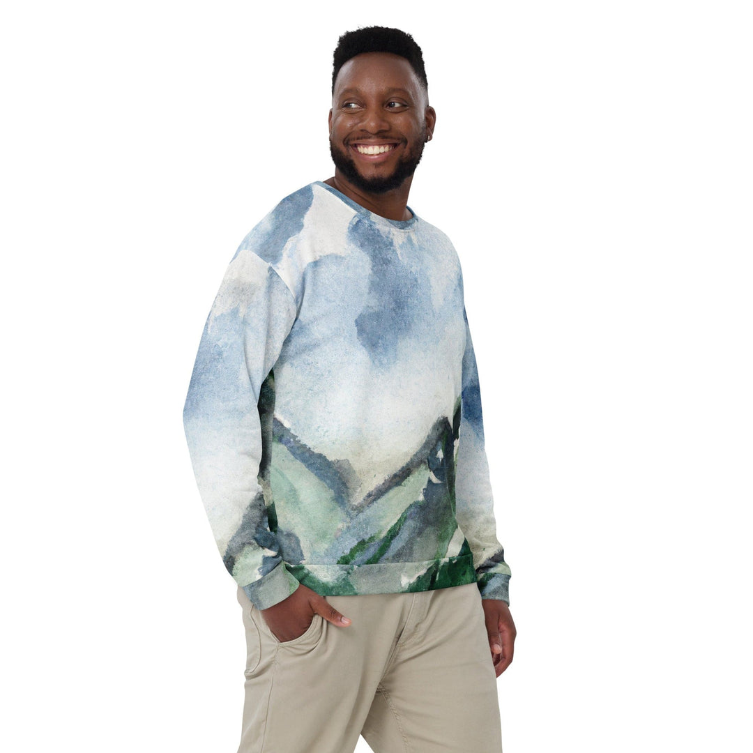 Graphic Sweatshirt for Men Green Mountainside Nature Landscape Blue - Mens