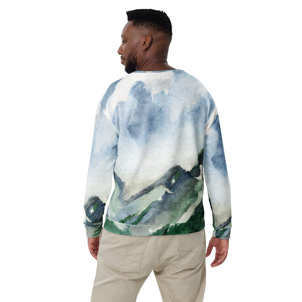 Graphic Sweatshirt for Men Green Mountainside Nature Landscape Blue - Mens