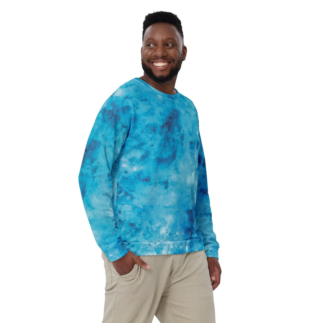 Graphic Sweatshirt for Men Blue Marble Print - Mens | Sweatshirts | AOP