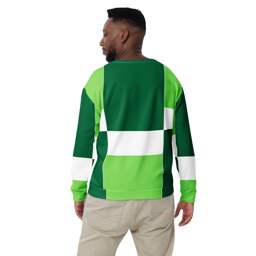 Graphic Sweatshirt for Men - Green White Colorblock Grid Lines