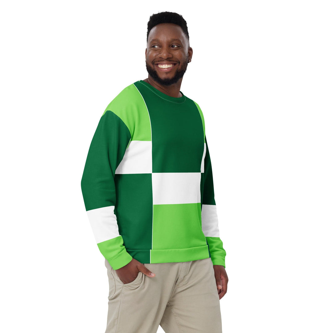 Graphic Sweatshirt for Men - Green White Colorblock Grid Lines