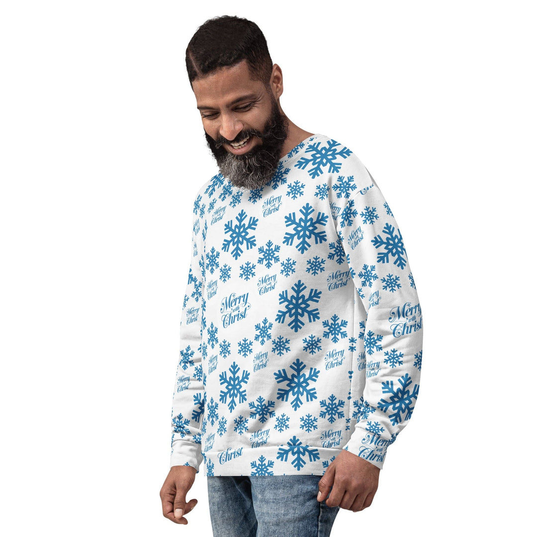 Graphic Sweatshirt for Men - Merry with Christ - Light Blue