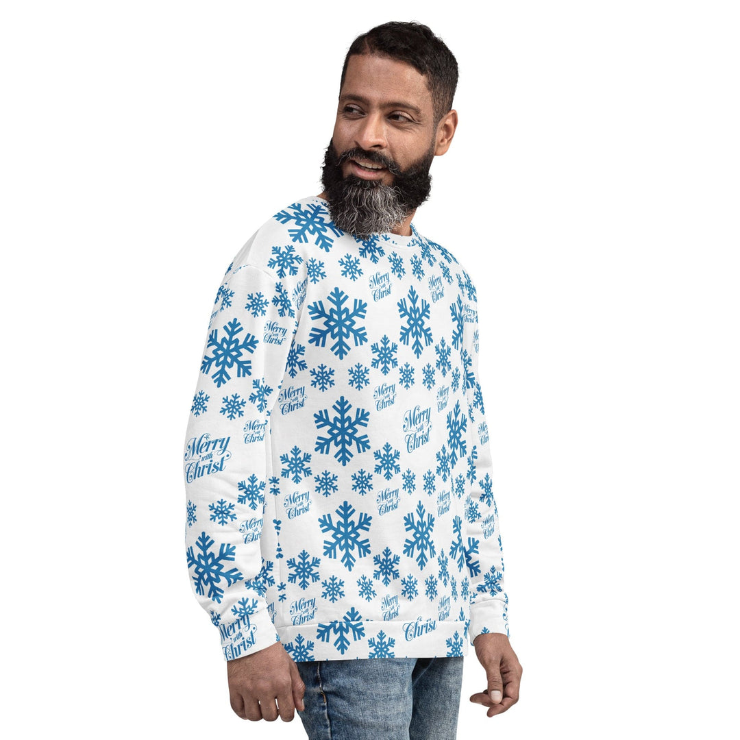 Graphic Sweatshirt for Men - Merry with Christ - Light Blue