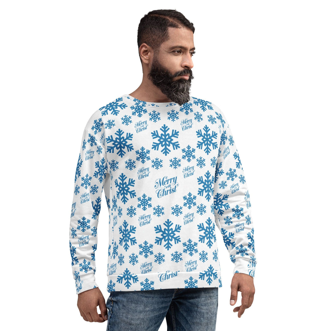 Graphic Sweatshirt for Men - Merry with Christ - Light Blue