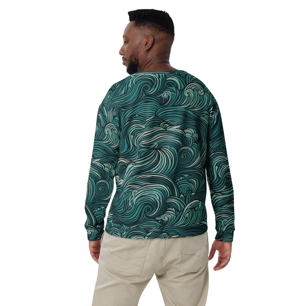 Graphic Sweatshirt for Men Mint Green Water Wave Print - Mens | Sweatshirts