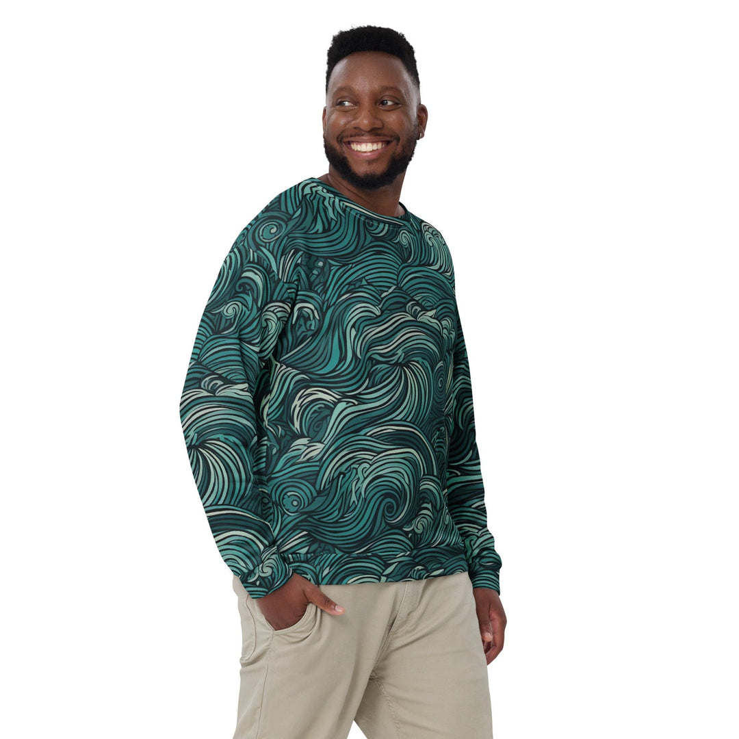 Graphic Sweatshirt for Men Mint Green Water Wave Print - Mens | Sweatshirts