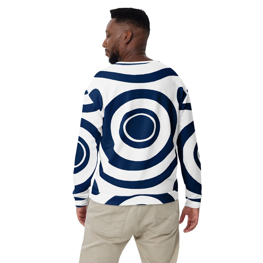 Graphic Sweatshirt for Men Navy Blue and White Circular Pattern - Mens