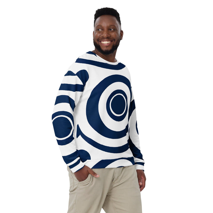 Graphic Sweatshirt for Men Navy Blue and White Circular Pattern - Mens