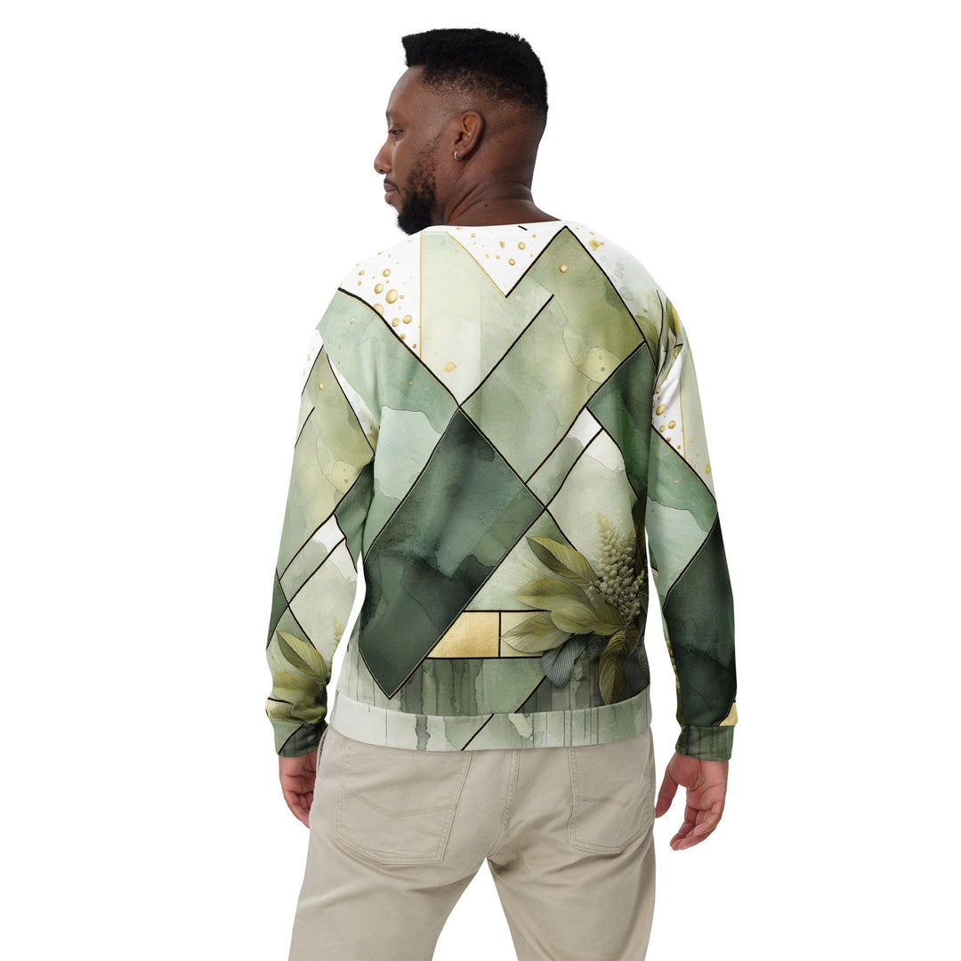 Graphic Sweatshirt for Men Olive Green Mint Leaf Geometric Print - Mens