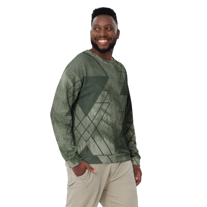 Graphic Sweatshirt for Men - Olive Green Triangular Colorblock