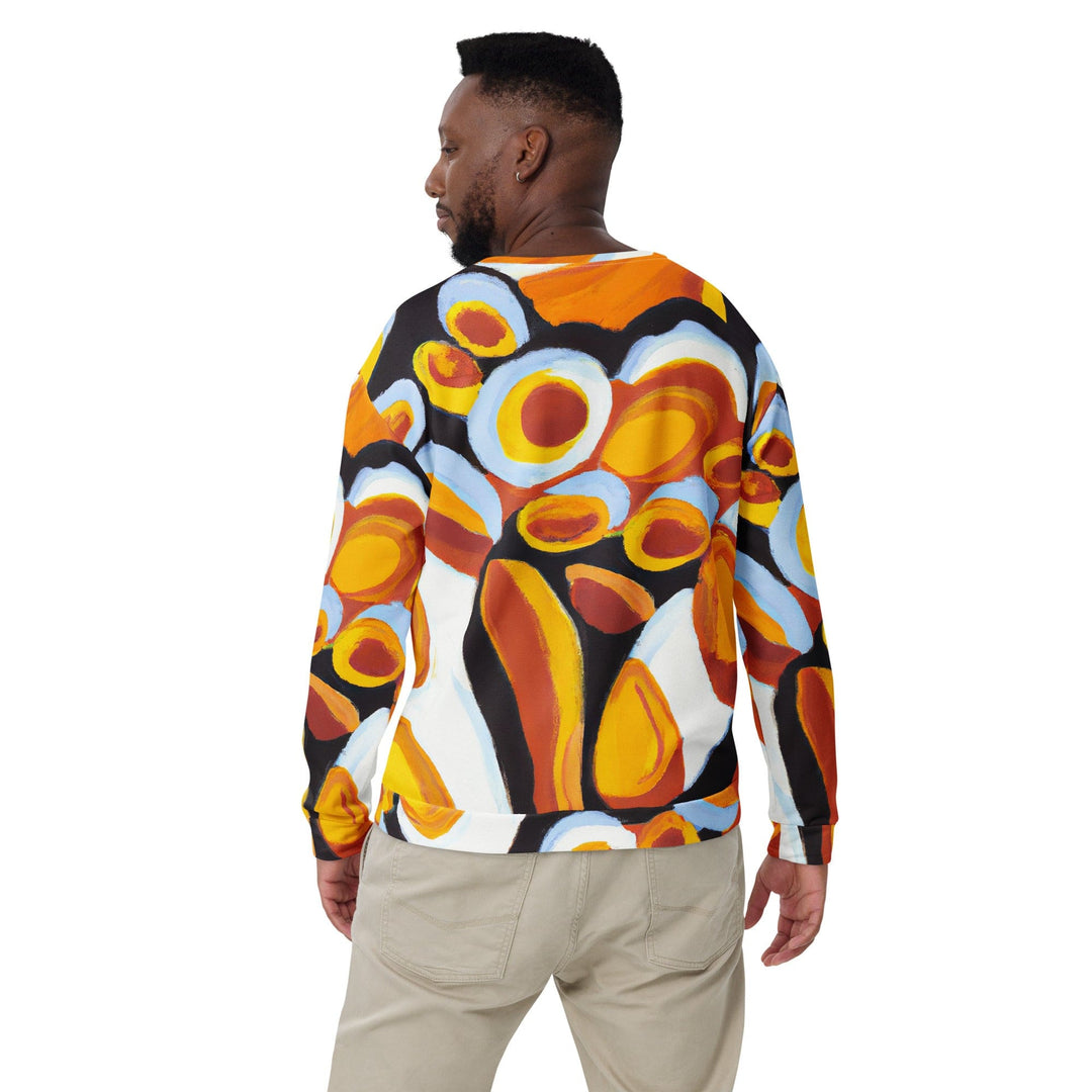 Graphic Sweatshirt for Men Orange Black White Geometric Print Pattern - Mens