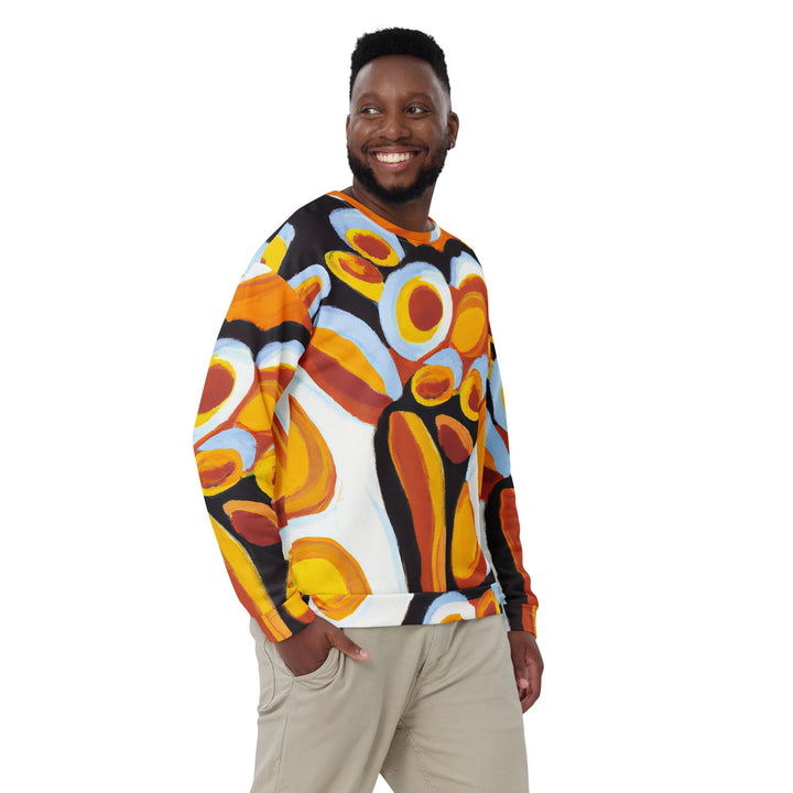 Graphic Sweatshirt for Men Orange Black White Geometric Print Pattern - Mens