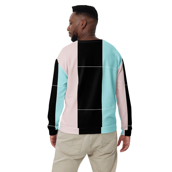 Graphic Sweatshirt for Men - Pastel Pink Black Blue Colorblock Lines
