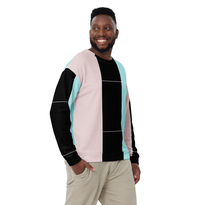 Graphic Sweatshirt for Men - Pastel Pink Black Blue Colorblock Lines
