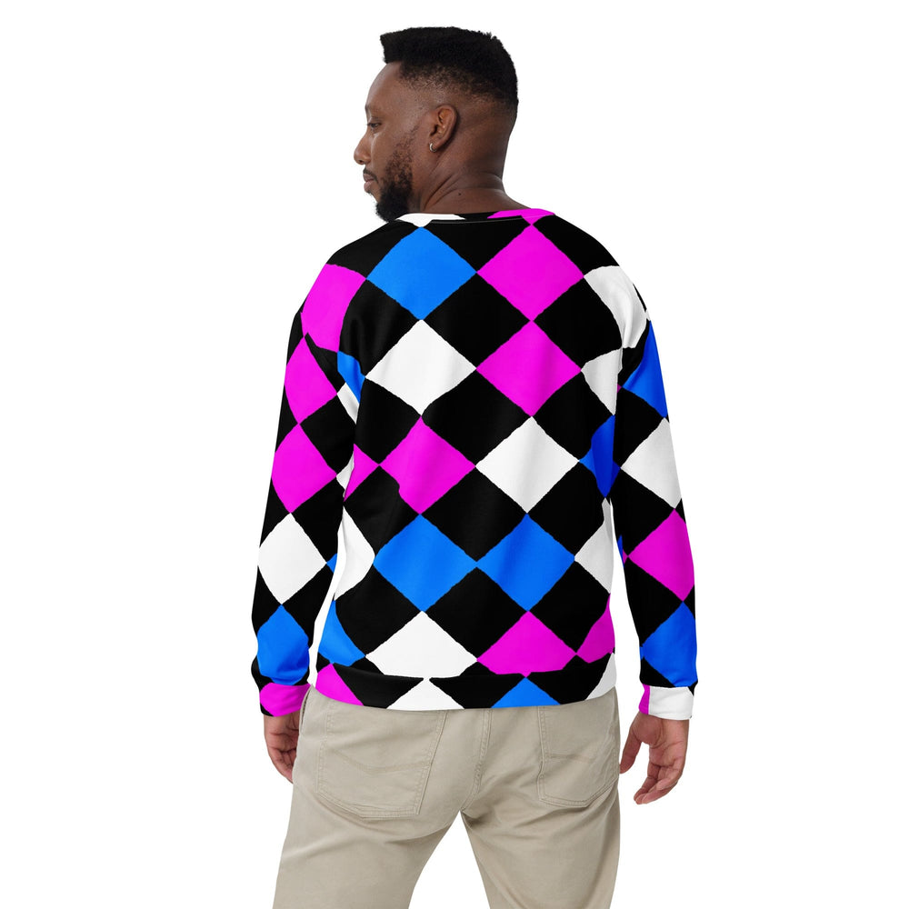 Graphic Sweatshirt for Men - Pink Blue Checkered Pattern - Mens/Sweatshirts/AOP