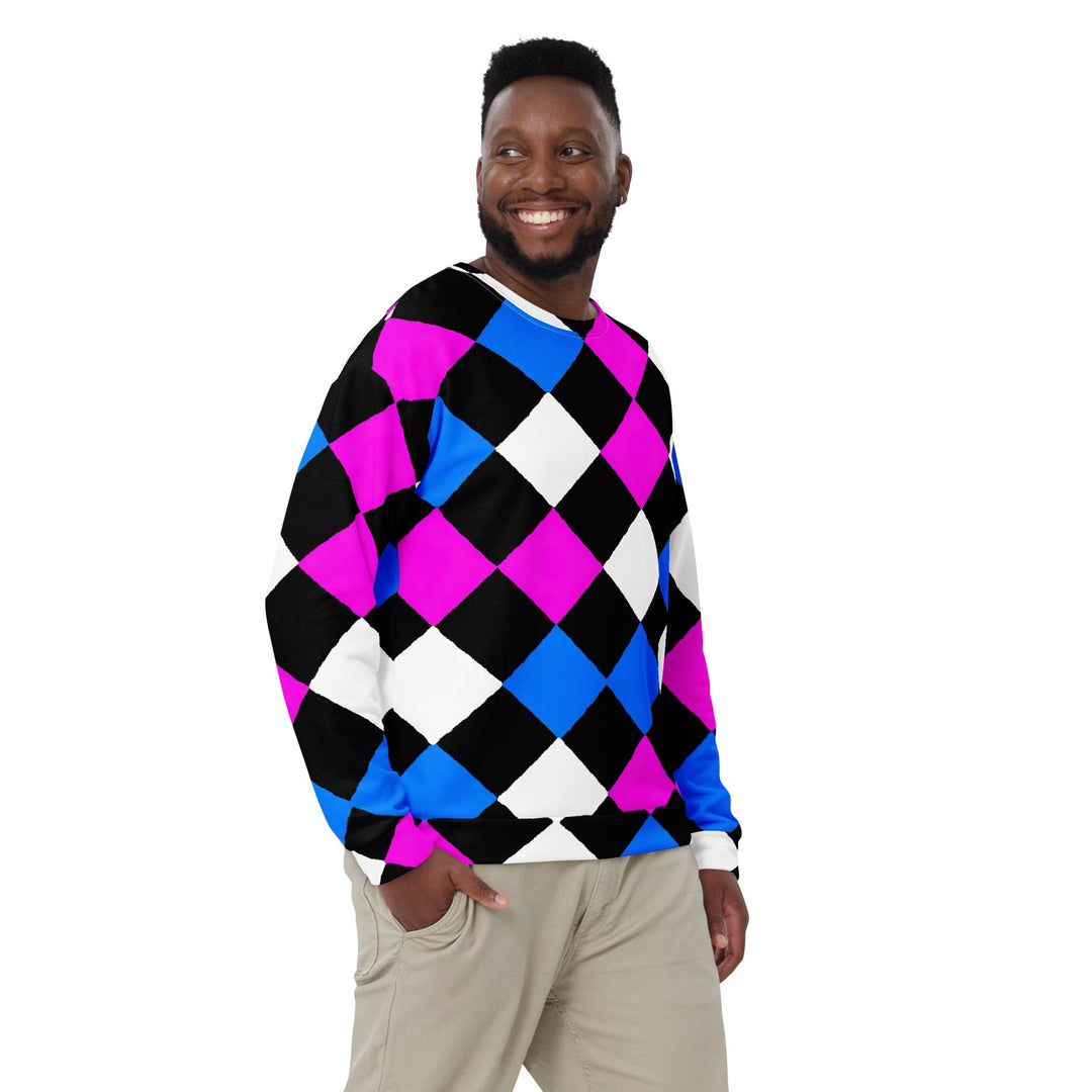 Graphic Sweatshirt for Men - Pink Blue Checkered Pattern - Mens/Sweatshirts/AOP