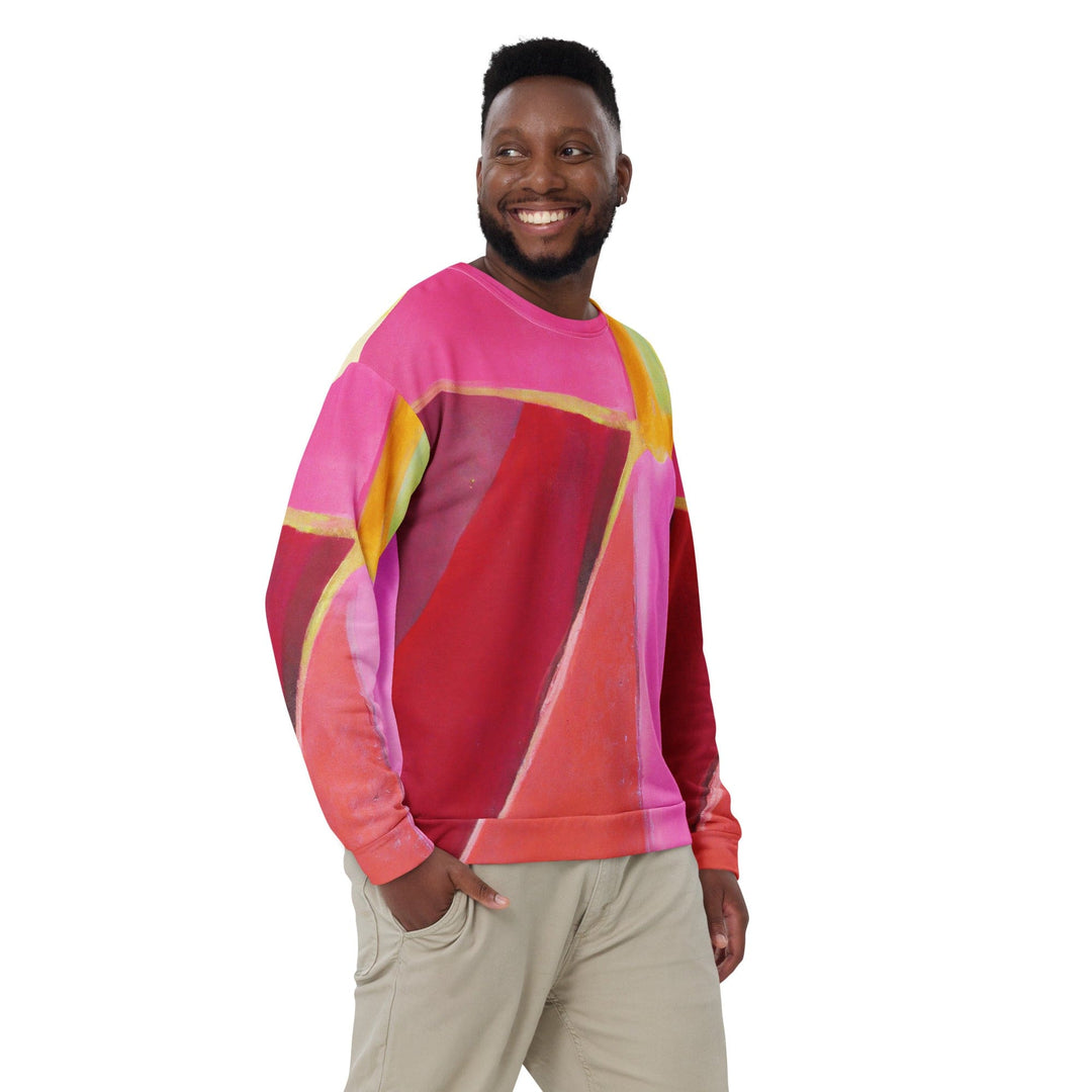 Graphic Sweatshirt for Men Pink Mauve Red Geometric Pattern - Mens